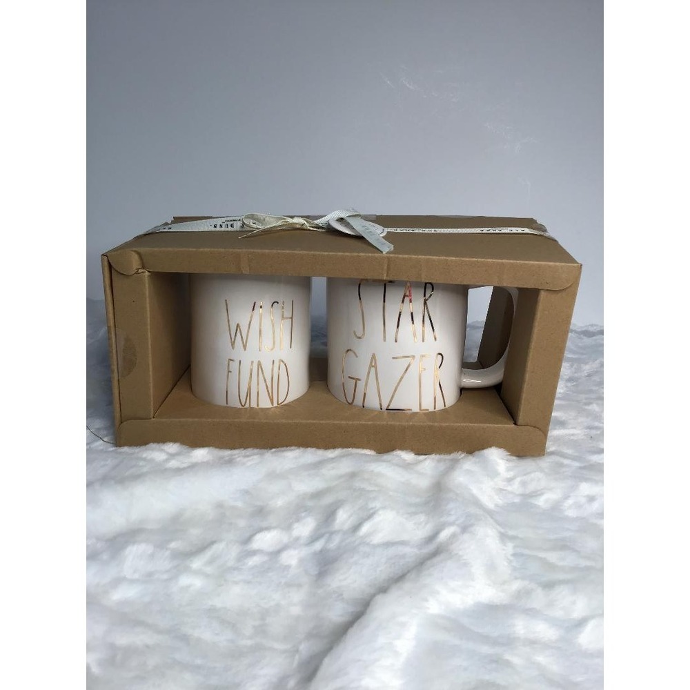 Rae Dunn Coin Bank "WISH FUND" & "STAR GAZER" Coffee Mug Set Ivory - New In‎ Box
